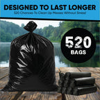 16-25 Gallon Trash Bags – Bulk 520 Count – Medium-Large Black Garbage Bags, One Size Fits 16, 20, 25 Gal Trash Can Liners for Bathroom, Kitchen, Home, Office & Commercial – Tear-Off Roll