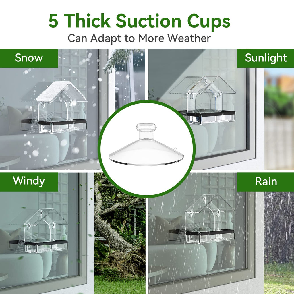 Clear Window Bird Feeder with 5 Extra Strong Suction Cups, DY-SKTY Sturdy and Durable Acrylic Birdfeeders for Viewing Wild Birds Outside, as a Bird Watching Gift, Outdoor Birdhouse Box, Garden Decor