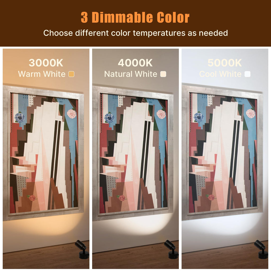 LED Spotlights Indoor, 5W Plants Uplighting with Remote Control Dimmable & Timer, Uplights Indoor Floor Spot Lights for Painting, Picture, Artwork, Accent Stick on Wall Light with 5.9 FT Plug Cord