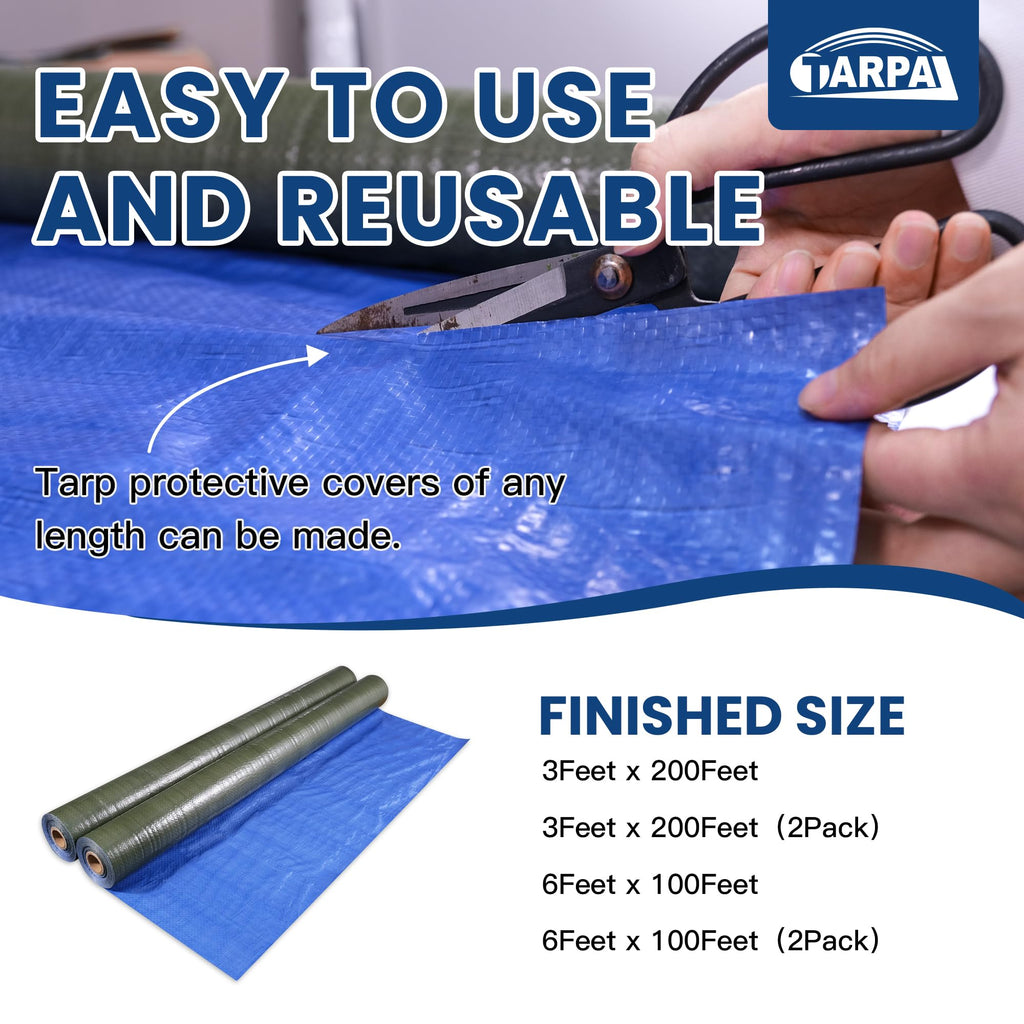 TARPAL 6x100 Feet (2pack) Tarp Roll 5mil Waterproof Tarps polyethylene Multipurpose Tarp Cover Dustproof, Tear Resistant for Decoration, Painting, Home use（Green/Blue）