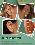 BESTEEL Hypoallergenic Flat Back Earrings Cartilage Earring Stacks 18 Pairs