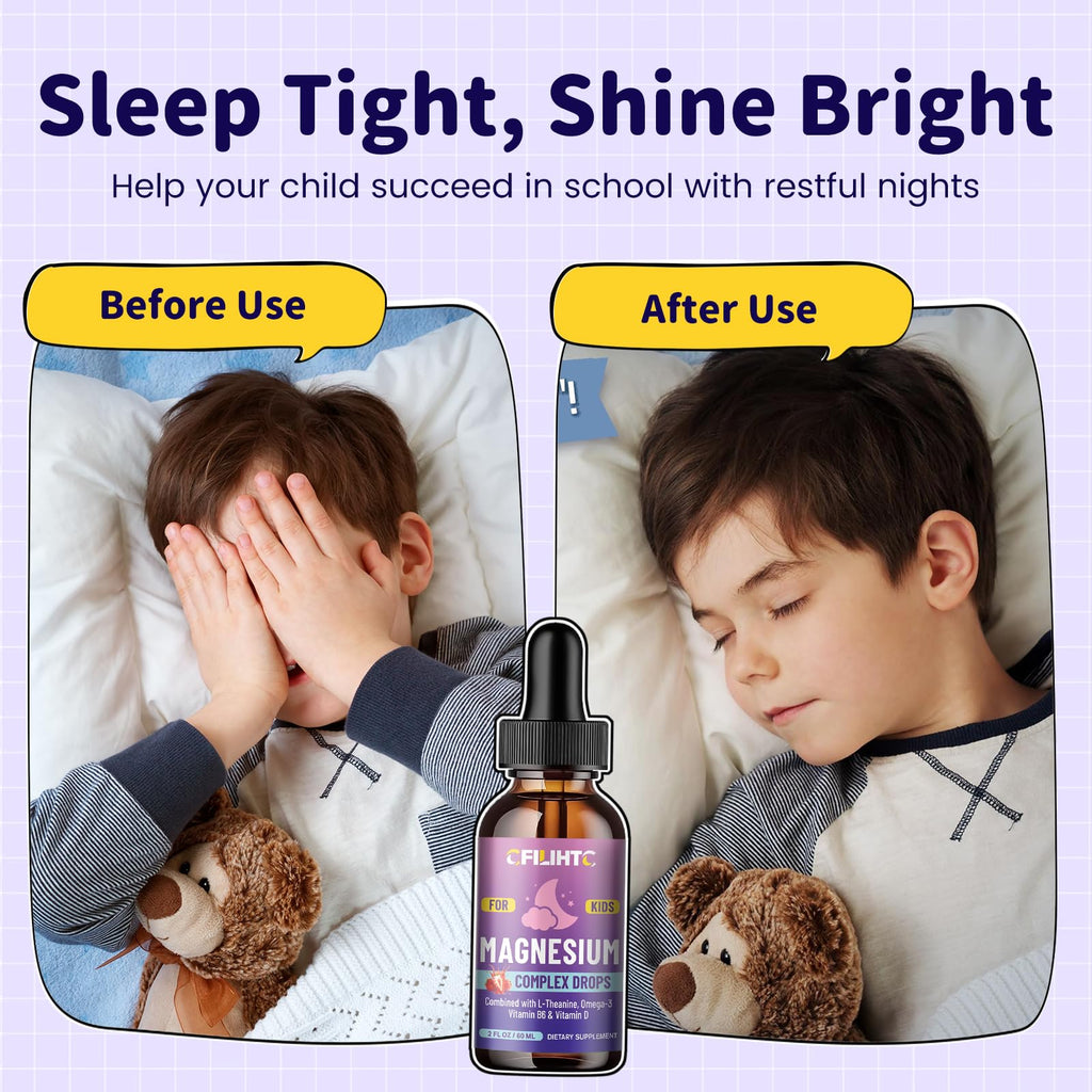 Kids Magnesium Liquid Drops-Magnesium Glycinate Liquid for Kids Supplement-w/L-theanine, Omega-3, Vitamin B6, D3 - for Sleep, Relaxation, Brain, Bones - 4 Fl Oz Children's Calm