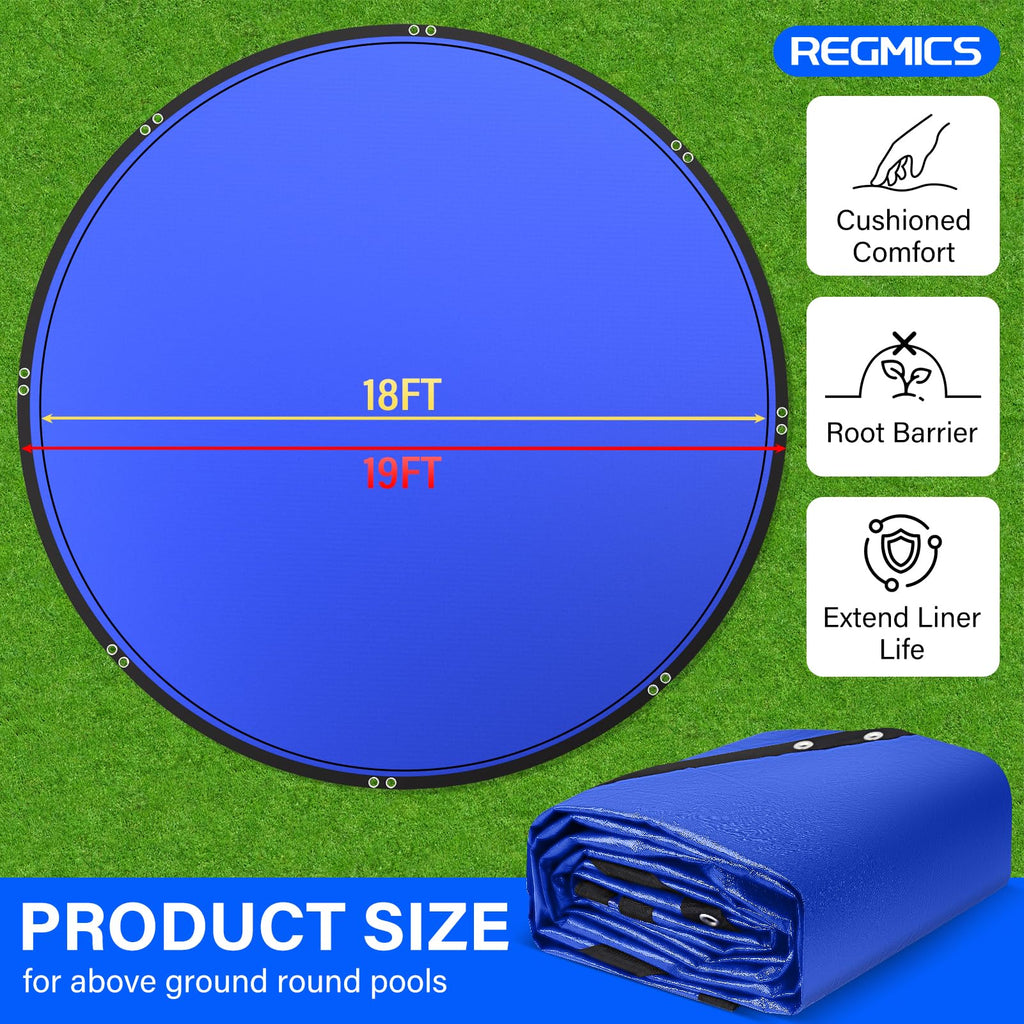 REGMICS 15FT Round Pool Liner Pad for Above Ground Pools, 165 GSM Thickened Puncture-Resistant Under Mat (16FT Actual), Heavy-Duty Underlayment with Metal Grommets