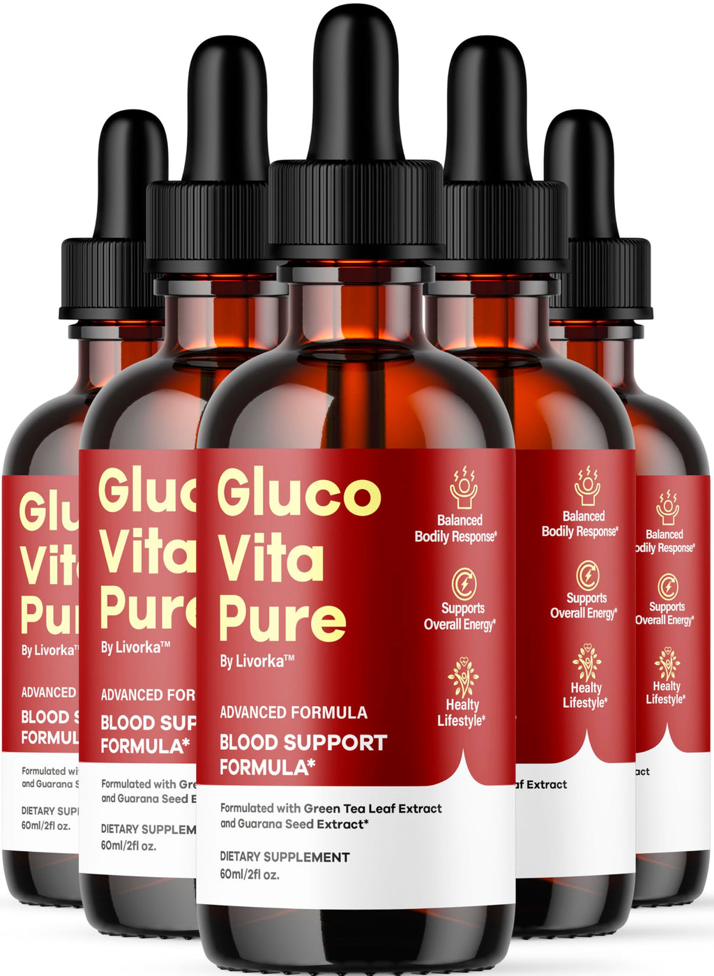 (5 Pack) Glucovita Pure - Gluco Vita Pure Drops Extract - All Natural Support, Premium Liquid Advanced Formula, 5 Bottles for 5 Months