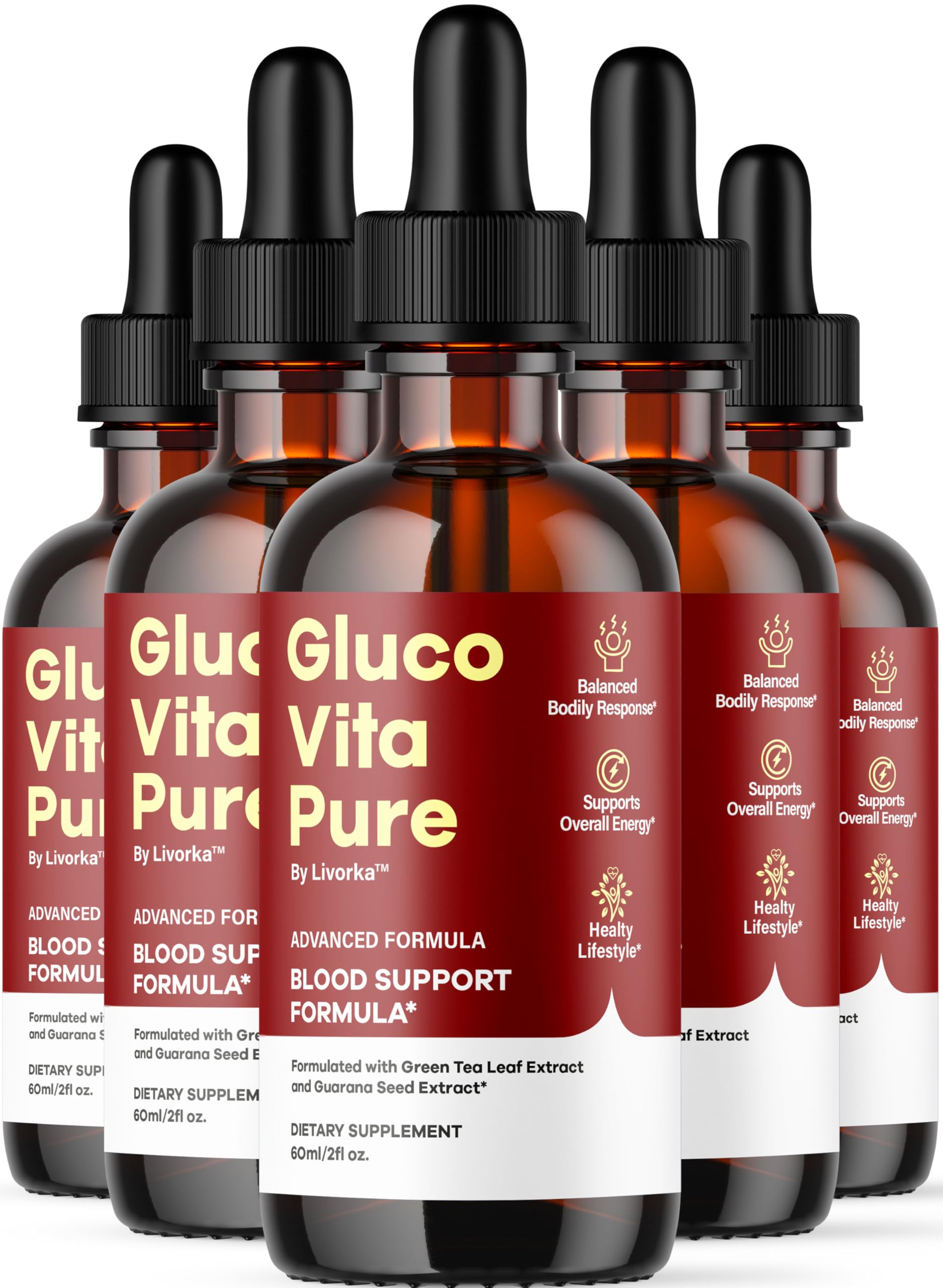 (5 Pack) Glucovita Pure - Gluco Vita Pure Drops Extract - All Natural Support, Premium Liquid Advanced Formula, 5 Bottles for 5 Months