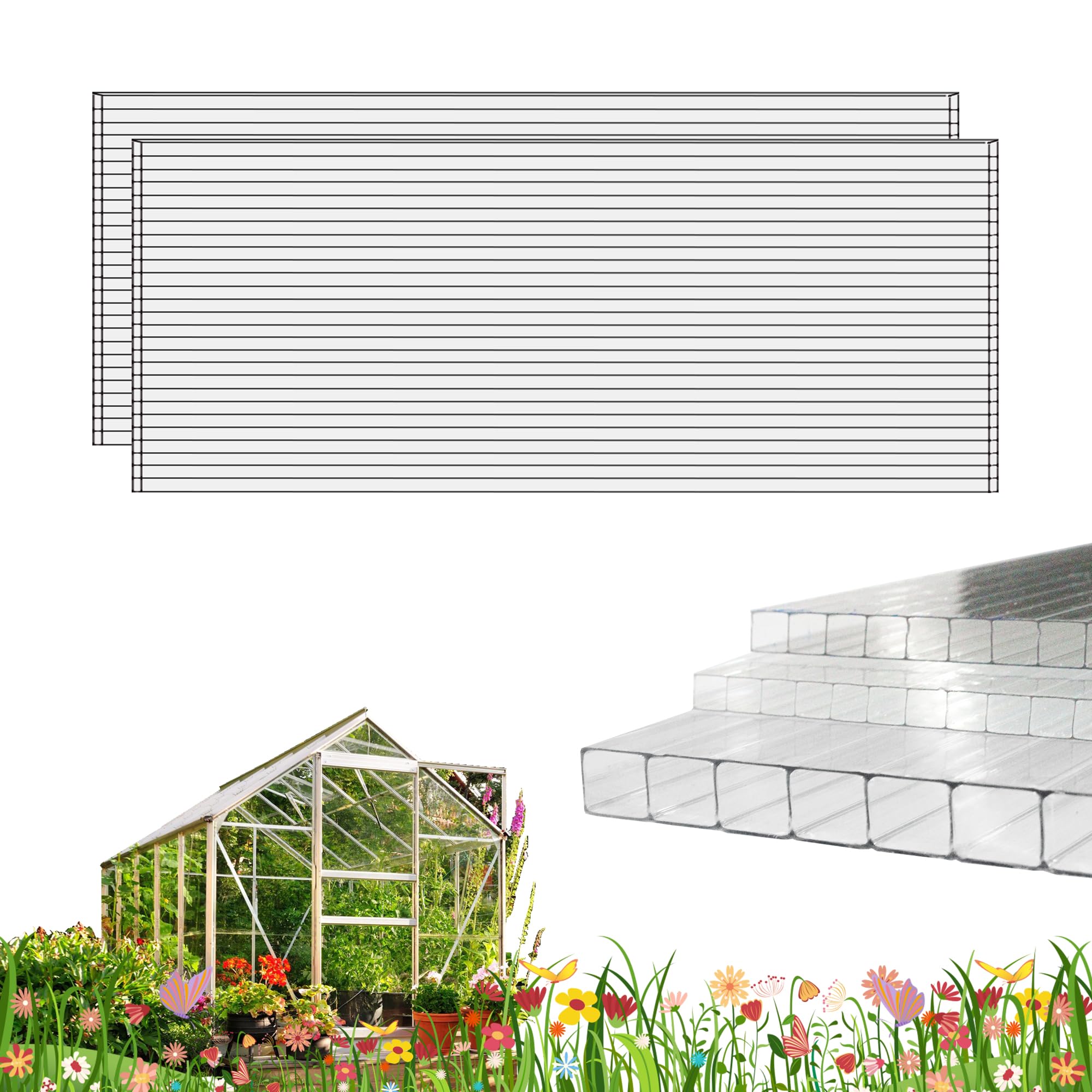 XISOCO 3 PCS 4' x 2' x 0.24" Polycarbonate Greenhouse Panels
