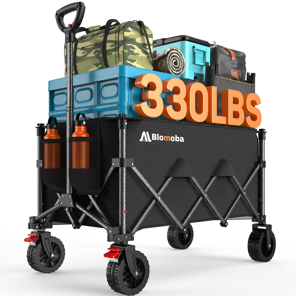 Blomoba Collapsible Wagon Cart with Wheels, 330lbs Heavy Duty Wagon, Black