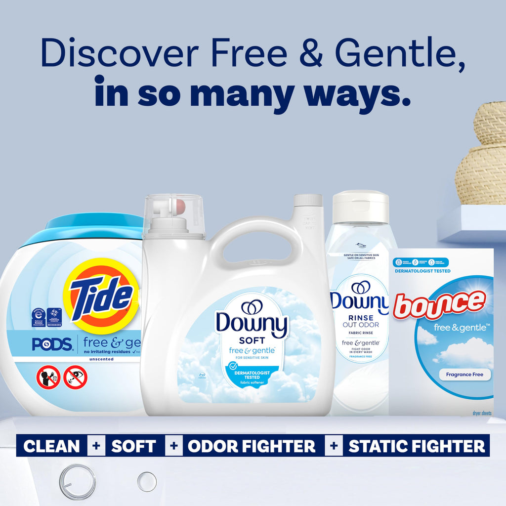 Downy Free & Gentle Liquid Fabric Softener, 140 fl oz, 190 Loads, Hypoallergenic, Sensitive Skin Friendly Fabric Conditioner Liquid
