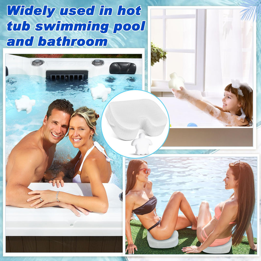 Tinideya 2 Pcs Hot Tub Booster Seat for Adults with Suction Cups and 4 Pcs Hot Tub Sponge Air Mesh Portable 15 x 12 x 5 Inch Seats Washable Inflatable Accessories for Spa Cushion(White)