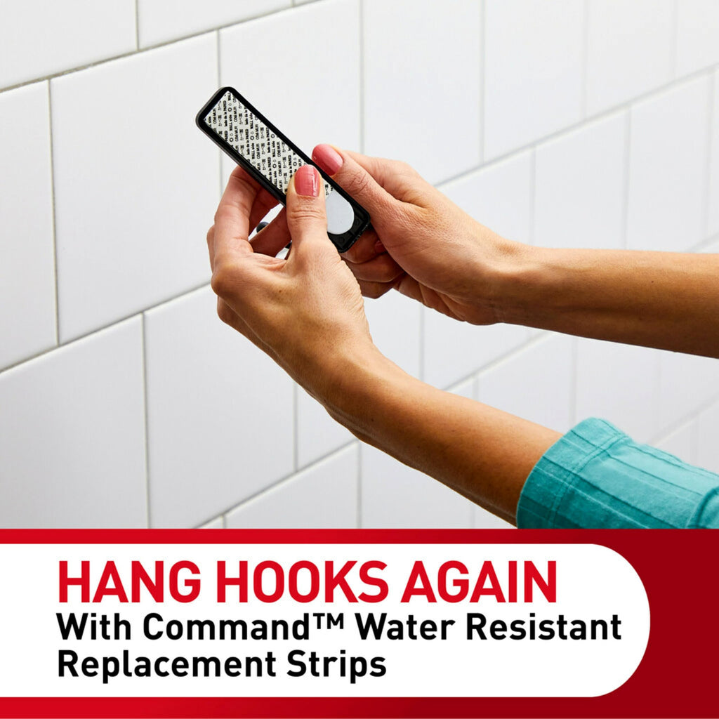 Command Water-Resistant Adhesive Refill Strips, Large (Pack of 16) – Damage-Free Hanging for Bathroom Hooks & Shower Caddies in Humid Areas, No Tools Needed, Holds 5 lb