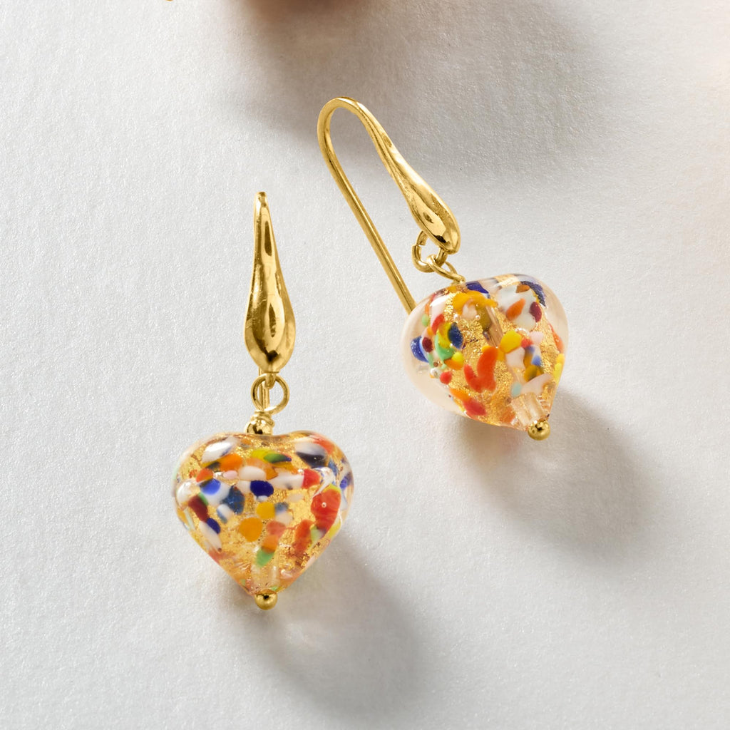 Ross-Simons Italian Murano Glass Heart Drop Earrings in 18kt Gold Over Sterling