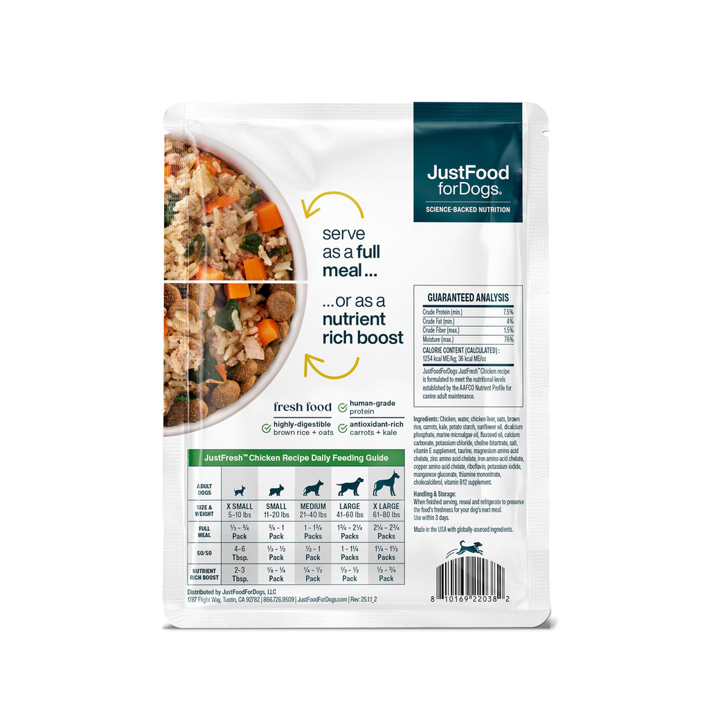 JustFoodForDogs JustFresh Fresh Wet Dog Food or Topper - Chicken, 7 Pack