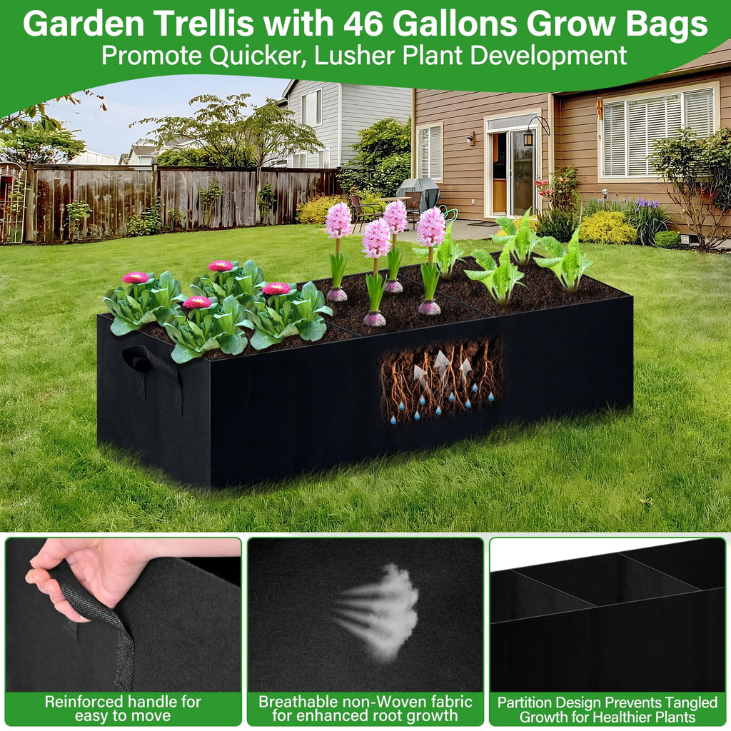 Sunwinx Garden Cucumber Trellis for Climbing Plants Outdoor with Grow Bag, 65x50 Inch Large U-Shaped Cucumber Trellis for Raised Bed, Metal Arch Plant Trellis for Vegetable Grape Pea Bean Vine Squash