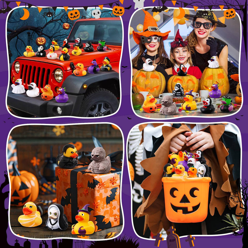 24 Pcs Halloween Rubber Ducks Bulk with Bag for Jeep Ducking Party Favors