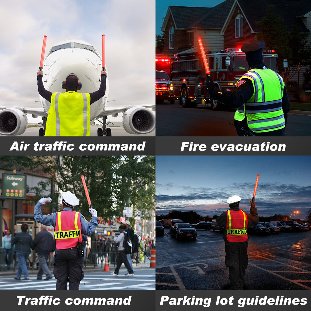 E-riding 8 Pack 21-inch Safety Air Traffic Control Wand, Signal Traffic Safety Baton Led Light with 3 Flashing Modes for Parking Guides, Using 2 C-Size Batteries (Not Included)