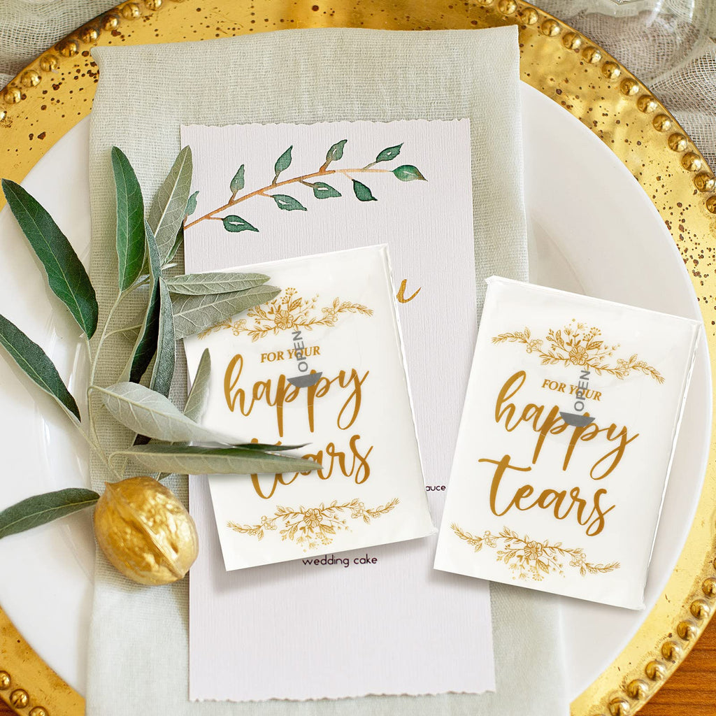 100 Pack For Your Happy Tears Wedding Tissues for Guests 3 Ply Pocket Size, Individual Travel Facial Tissue Packs for Wedding Party Favors(Classic)