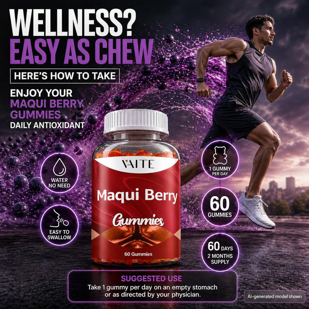 VAITE Maqui Berry Gummies 500mg – Antioxidant-Rich Vegan Supplement, Plant-Based Superfood Chewables for Daily Balance, 60 Easy to Take Servings, Non-GMO, Gluten & Soy Free, for Men & Women