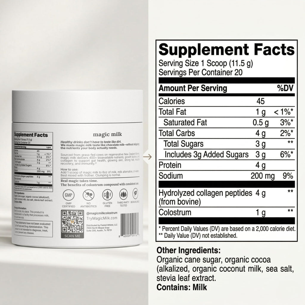 Magic Milk - New Zealand Grass-Fed Colostrum & Collagen | Supports Gut Health, Immunity, & Muscle Recovery | Bioactive Nutrients for Skin & Hair Health | Chocolate Milk Flavor | 20 Servings