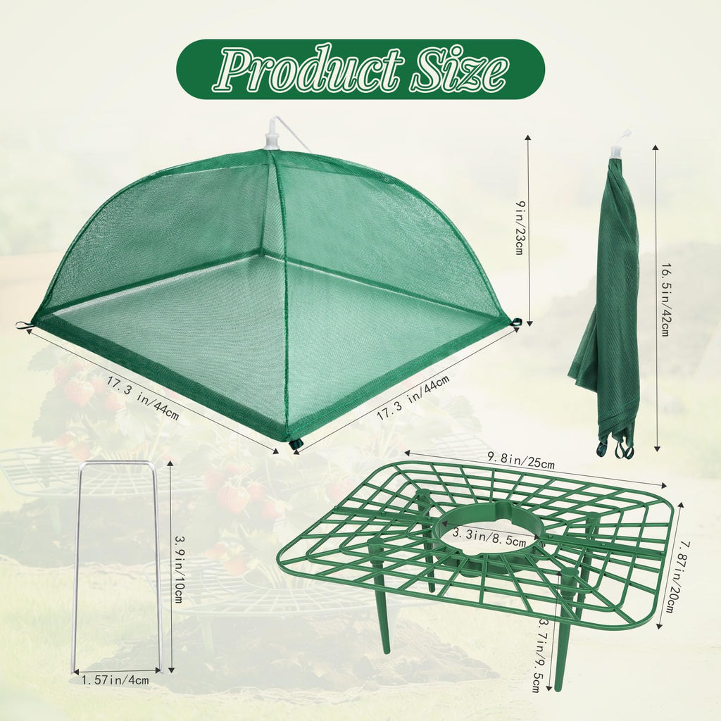 6 Sets Strawberry Plant Support with Mesh Plant Cover, Strawberry Growing Rack Kit with 24 Iron Plant Nails for Garden, Strawberry Growing Frame with Protective Net for Strawberries Tomatoes Veggies