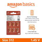 Amazon Basics 60-Pack Hearing Aid Size 312 Zinc-Air Batteries, 1.45 Volt, Brown Tab, 4-Year Shelf Life, Child-Safe Package (Use Scissors to Open)