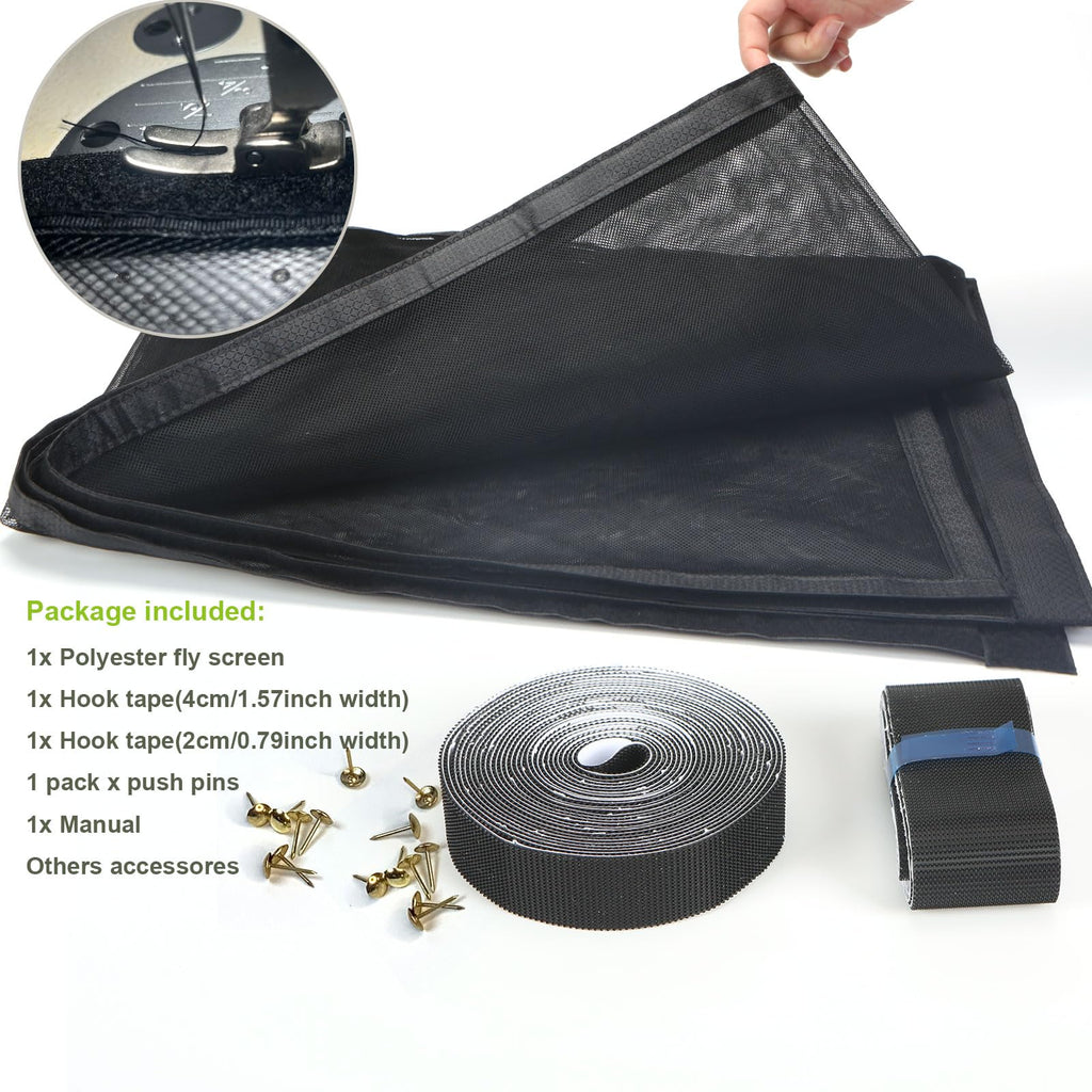 Risareyi Magnetic Screen Door Self Closing, 65 x 70 inches, Black Upgraded Polyester Thicken Mesh Mosquito Net for Patio Door, with Magnets, Keep Bugs Out, with Hook Tape