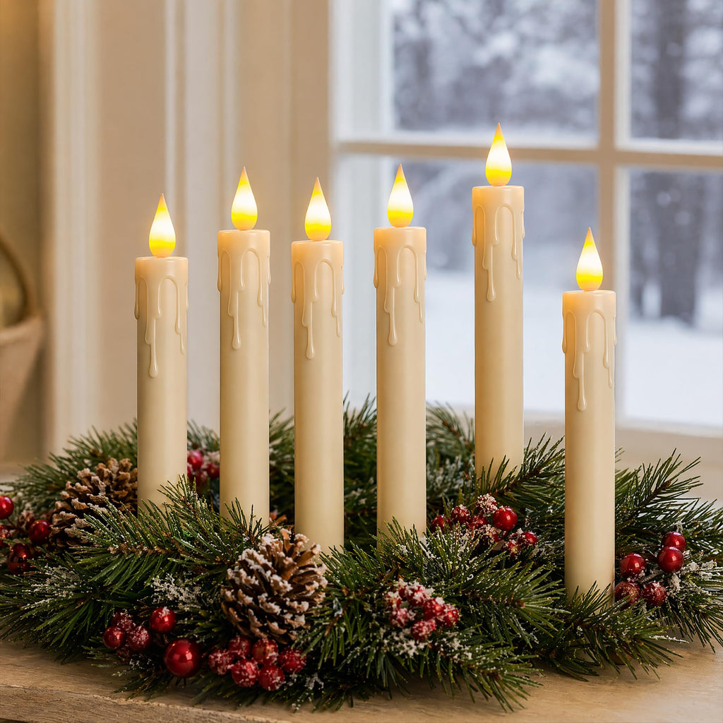 SUNGEGE Candle Battery Operated, 6.7 Inch, Ivory, Set of 6