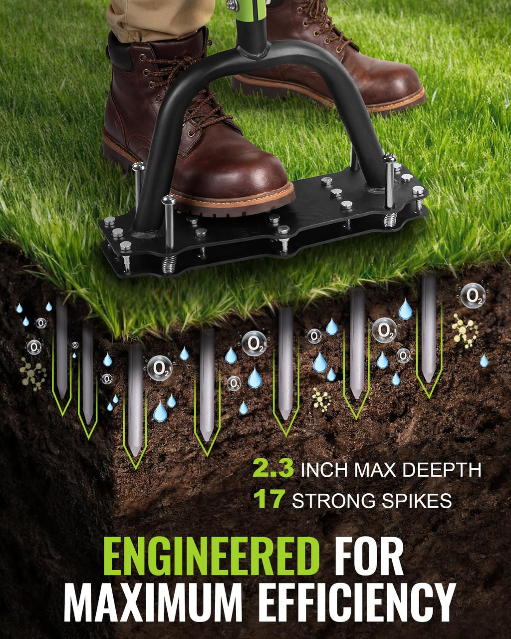 WORKPRO 38” Lawn Aerator Tool with 17 Spikes, Manual Lawn Aerators