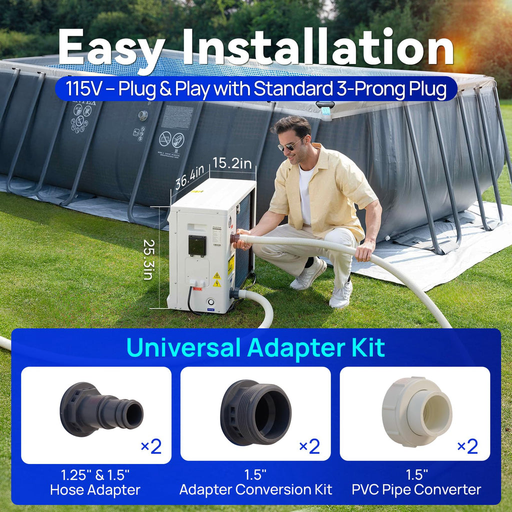 Aquastrong 22,000 BTU Inverter Swimming Pool Heat Pump, 7,000 Gallons Electric Pool Heater for Above Ground and Inground Pool, WiFi Capable Timer, Heating and Cooling Pool Heater 120V