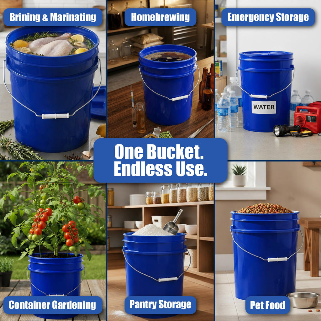 ePackageSupply 5 Gallon Bucket - Food Grade Bucket with Airtight Gasketed Tear Strip Lid, BPA-Free, Heavy-Duty 90 Mil HDPE Plastic Pail, Bulk Storage, Durable Container, Made in USA - Blue, 3 Packs