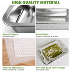 2 Pack Stainless Steel Seed Sprouter Trays, 2-Tier Soil-Free Microgreens Growing Kit, Sprouting Tray with Cover Lids & Mesh Pads for Sprouts Beans Alfalfa Wheatgrass (10.6" * 7.9" * 1.9")