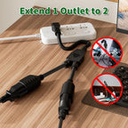 Elecan 3-Prong Y Splitter Power Extension Cord 2 FT/2 Pack, 90-Degree Angled Flat Plug 1 to 2 Way Outlet Space Saver, Heavy Duty Weatherproof SJTW, 16AWG 13A,5-15P Cable Extender for Indoor Outdoor-UL