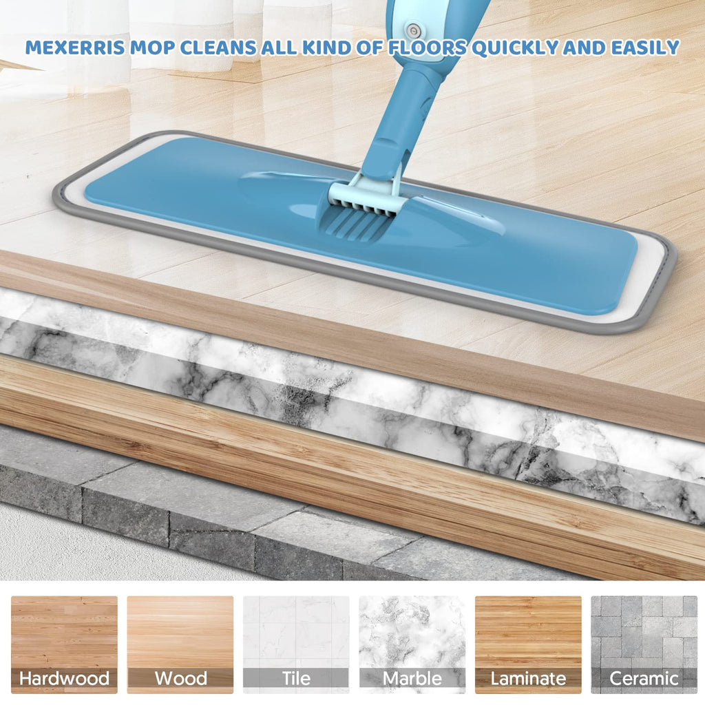 Spray Mops for Hardwood Floor Cleaning: MEXERRIS Wet Mops with 2 Bottles - Floor Mop with 4 Reusable Washable Pads for Swiffer Powermop - Dust Dry Mops with Spray for Laminate Wood Vinyl Tiles