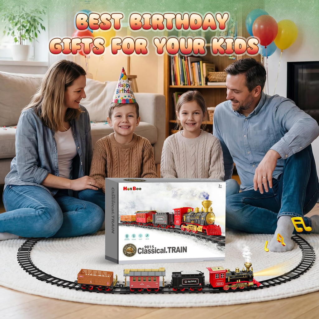Hot Bee Train Set, Train Toys with Smoke, Lights, Sound and Train Tracks