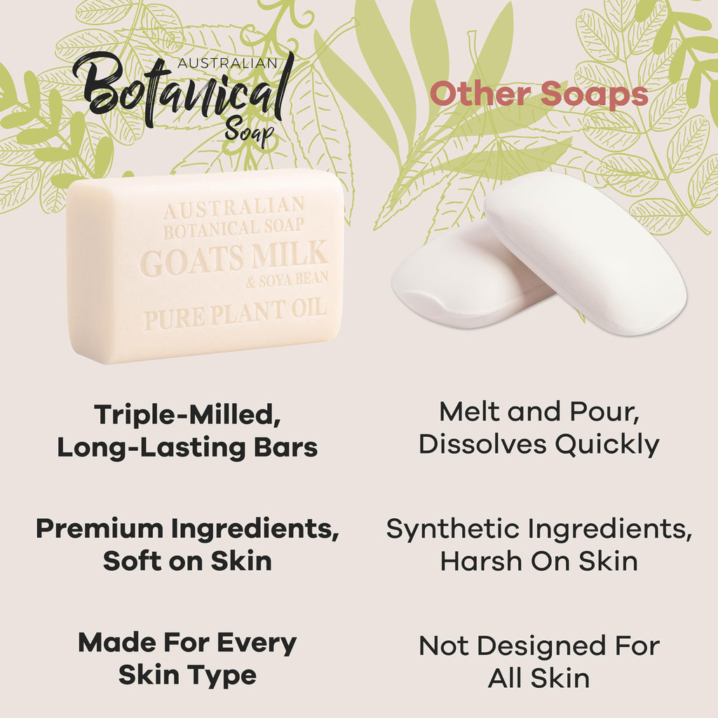 Australian Botanical Soap 6.6 OZ, Pack of 8, Goat Milk Soap Bars with Soya Bean Oil, Enriched with Organic Shea Butter, Suitable for All Skin Types, Packaging May Vary