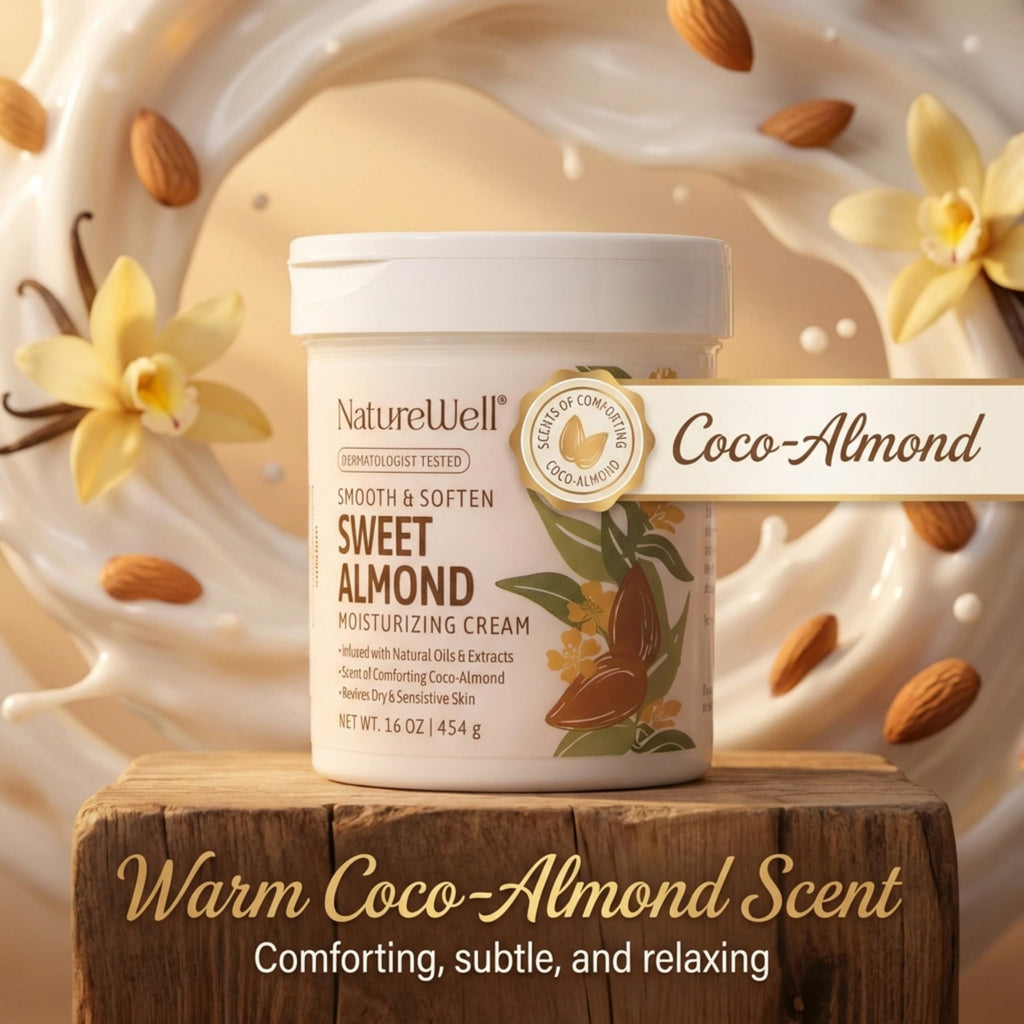 NATURE WELL Sweet Almond Smooth & Soften Gentle Moisturizing Cream For Face, Body, & Hands, Infused With Natural Oils & Extracts, Restores Skin Moisture Barrier, 16 Oz