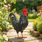 Ratuor Rooster Garden Statue Sculpture Metal Chicken Yard Decor Outdoor Figurines Patio Backyard Decoration (Black)