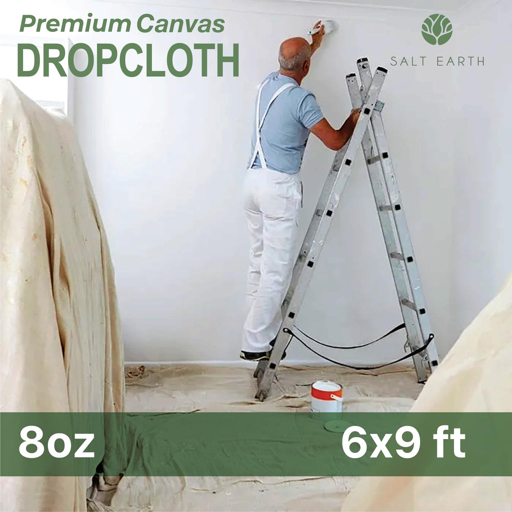 Salt Earth Canvas Drop Cloth 1Pc, Reusable Paint Drop Cloth, 100% Recycled Cotton Canvas Tarp Cover for Painter, Furniture, Floor Protection, All Purpose Painters Dropcloth for Christmas DIY (6x9 FT)