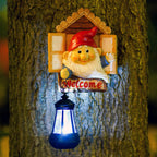 Goodeco Gnome Tree Hugger with Solar Lantern - Garden Gnome for Outside Decor,Tree Face Garden Statue,Gift idea 5.5x10.6 inch