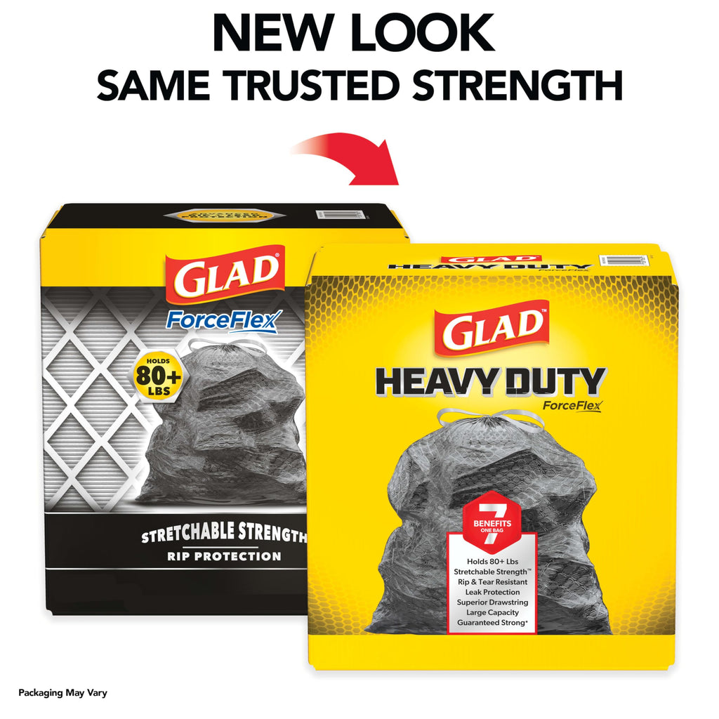 Glad ForceFlex Trash Bags 30 Gallon | Black | LeakGuard Protection | Stretchable Strength | 68 Count, Pack of 4
