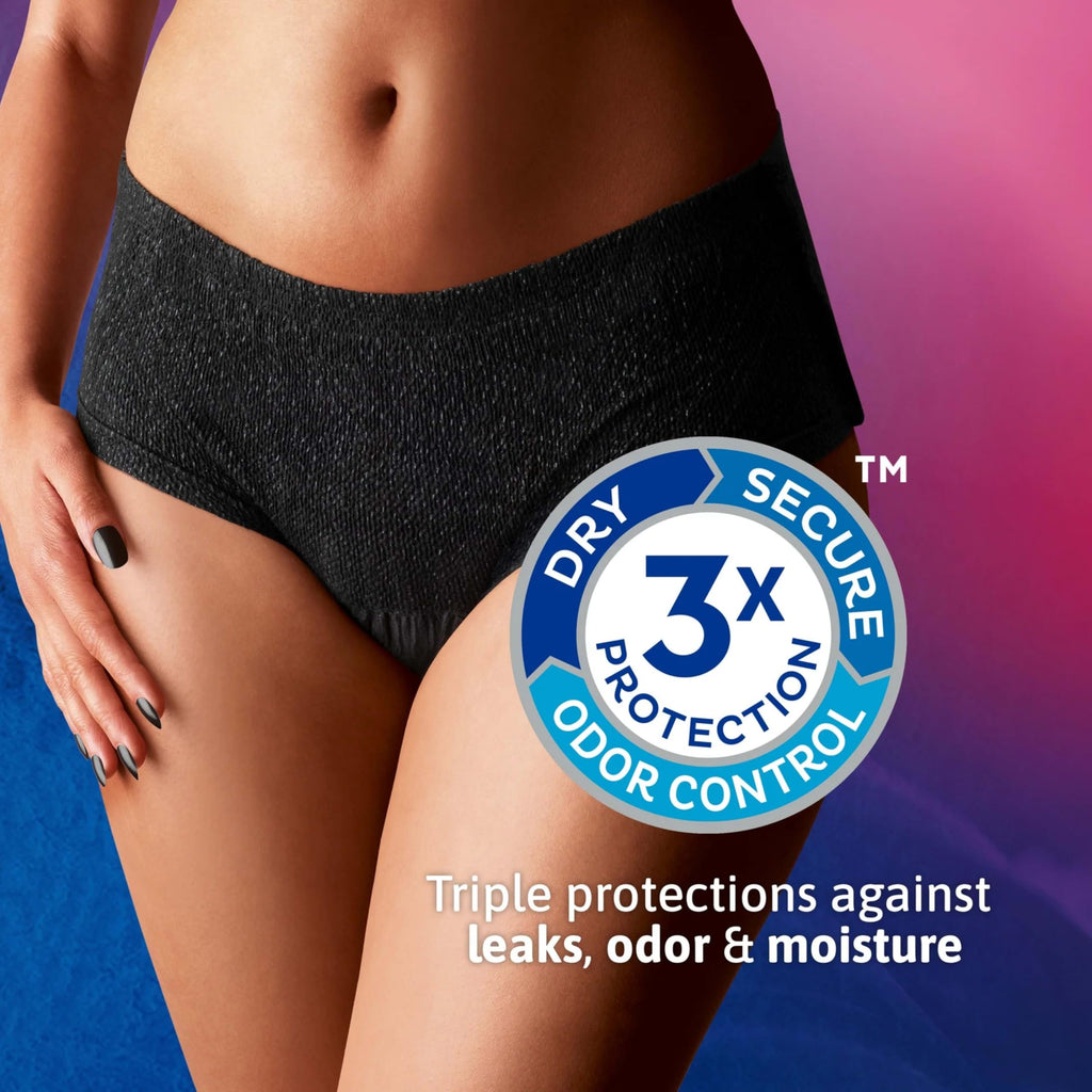 Tena Stylish Black Incontinence Underwear for Women, Maximum Absorbency, XLarge, 28 ct (2 Packs of 14)