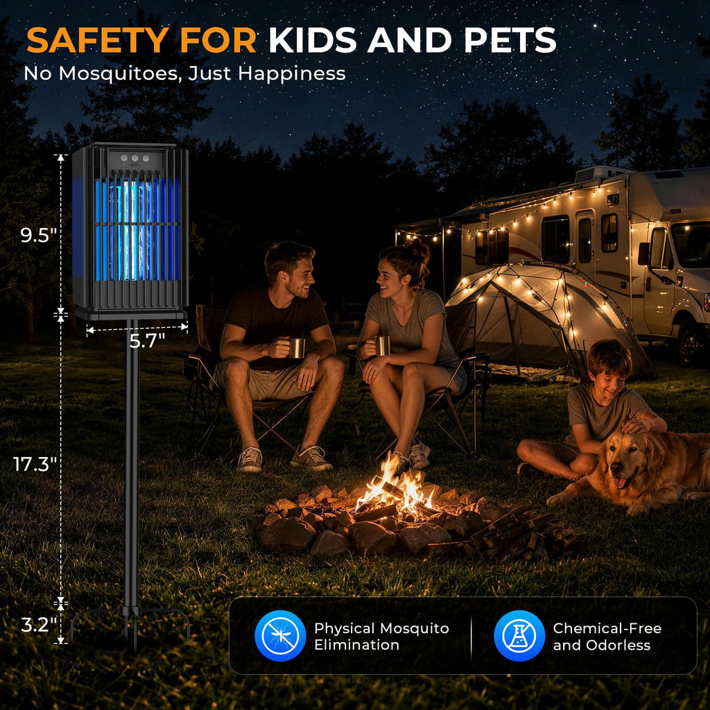 Solar Bug Zapper Outdoor, Solar Mosquito Zapper Outdoor with Ground Bracket, AUTO On/Off Solar Fly Zapper with Illuminated Light, Rechargeable Cordless Mosquito Traps for Camping Paito Backyard Garden