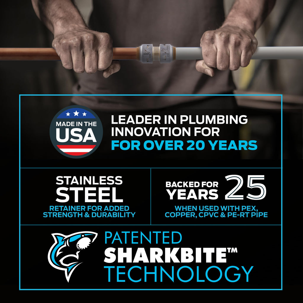 SharkBite Max 1/2 Inch Coupling, Push to Connect Brass Plumbing Fitting, PEX Pipe, Copper, CPVC, PE-RT, HDPE, UR008A