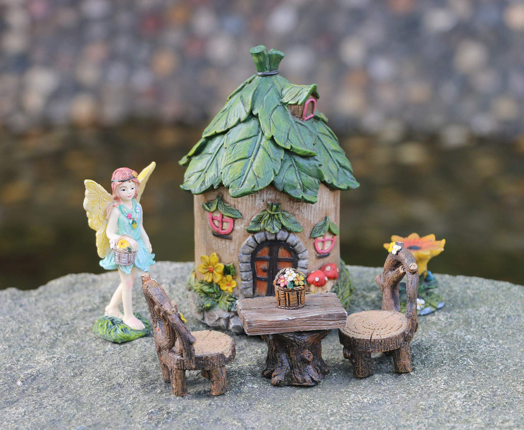 BangBangDa Miniature Fairy Garden Accessories Outdoor - Garden Small Fairies Figurines Kit Fairy House Table Chair Set Birthday Gardening Gifts for Girl Boy Mother Girlfriend