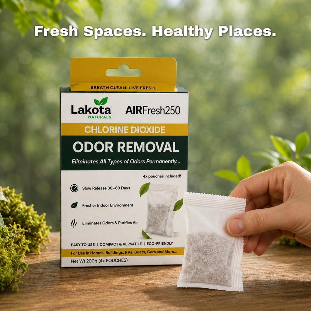 AirFresh250 - Slow Release Chlorine Dioxide Air Purifing Pouch - 4 Pouches. Eliminates all Odors, Professional Strength Odor Remover for Car, RV, Garbage, Refrigerator, Shoes, Closets, Gymbags.