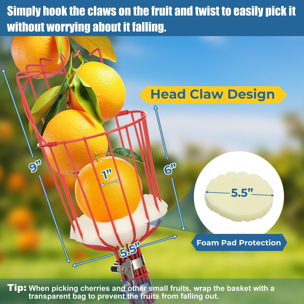 75" Fruit Picker Pole Tool for Long Reach, No Ladder Required, Portable Splicing Tool for Seniors,Kids,Year-Round Use– Effortless Harvesting for Apples, Avocados,Oranges,Grapefruit,Mangoes,Plums,Pear