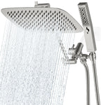 G-Promise All Metal 12 Inch Dual Square Shower Head with Handheld Spray Combo, Rain Shower Head, Adjustable Extension Arm, 3-Way Diverter, 71 Inch Extra Long Hose - A Bathroom Upgrade(Brushed Nickel)