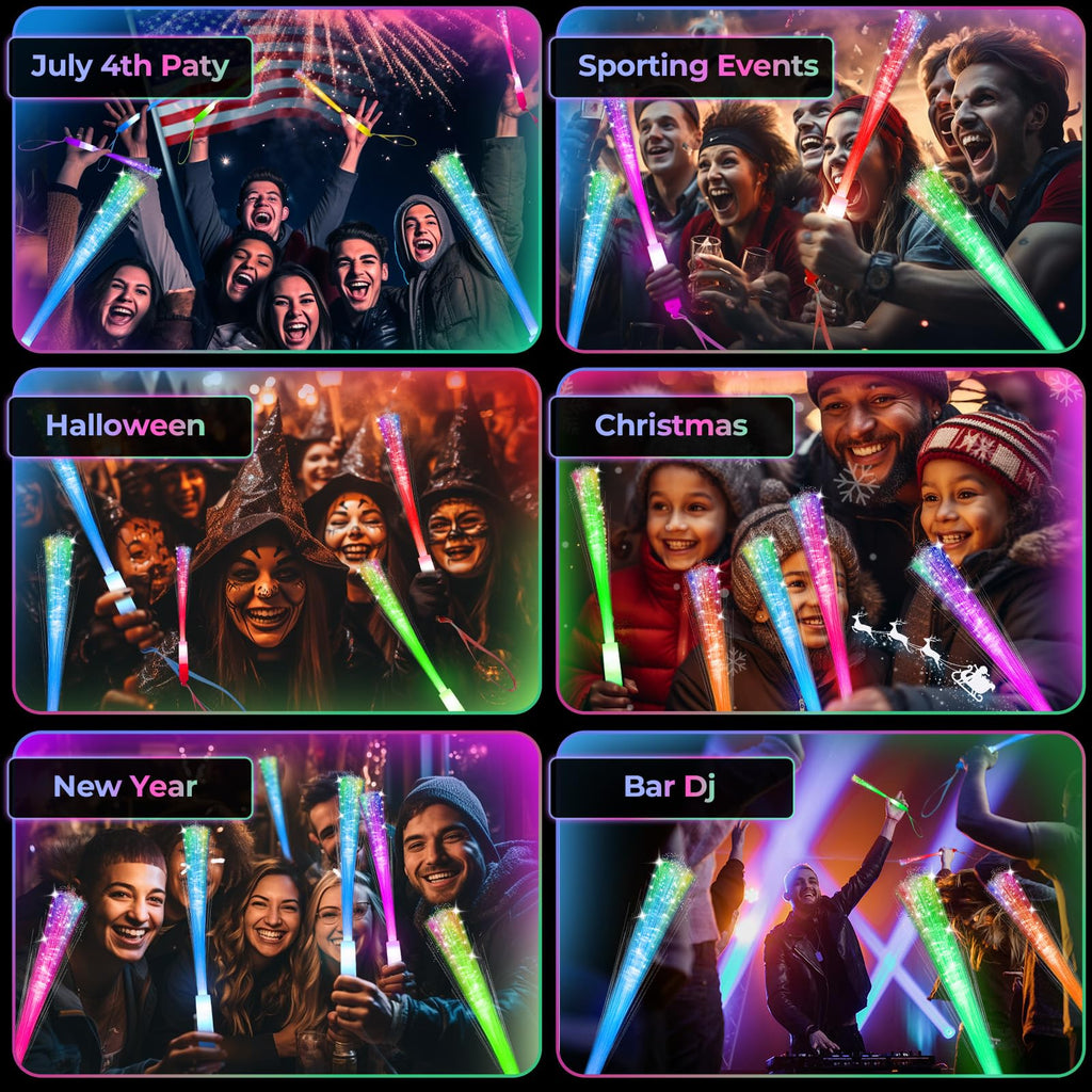 SHQDD 28 PCS Glow Fiber Wands Sticks, LED Light Wands, Halloween Glow in The Dark Party Supplies, Fiber Optic Wands, LED Flashing Sticks, Fiber Optic Light Wand Stick for July 4th Party, Wedding