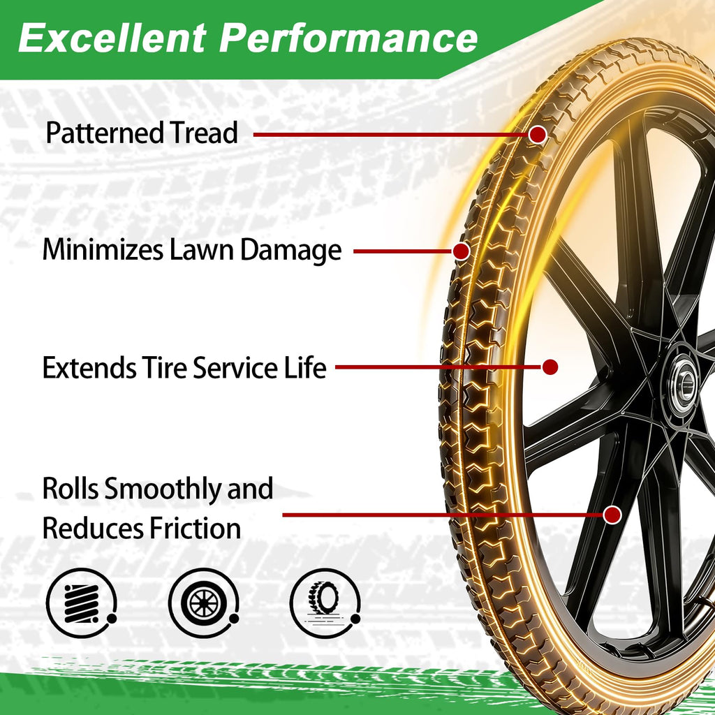 LTNICER (2-Pack) 20" Flat Free Cart Wheels, 20x2 Solid Rubber Wheels for Rubbermaid Garden Carts, 3/4" & 5/8" Bearing, 2.5" Hub Length, Black