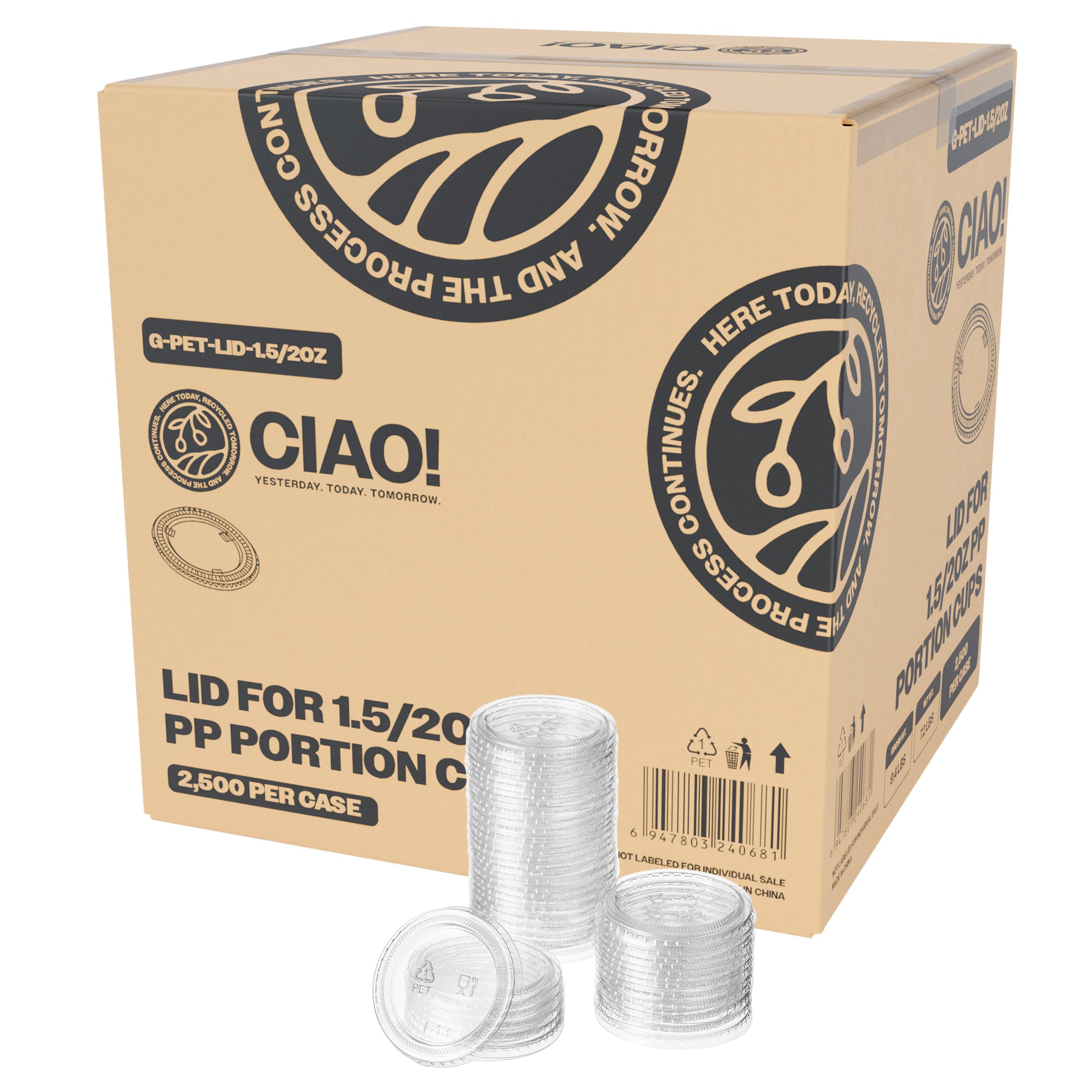 CIAO! Ultra Clear PET Portion Cup Lids, 62mm, Fits CIAO! 1.5 & 2 oz Portion Cups, Case of 2,500