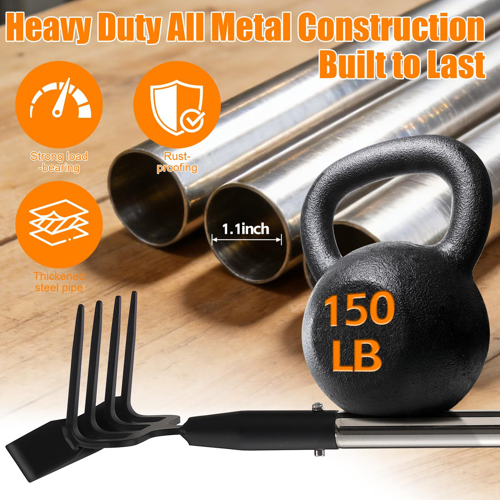 2-in-1 Heavy Duty Garden Hoe with 60" Adjustable Handle, Stirrup Hoe & Cultivator Weeding Rake - Lightweight Gardening Tool for Fast Weed Removal, Cultivating & Loosening Soil, Stainless Steel
